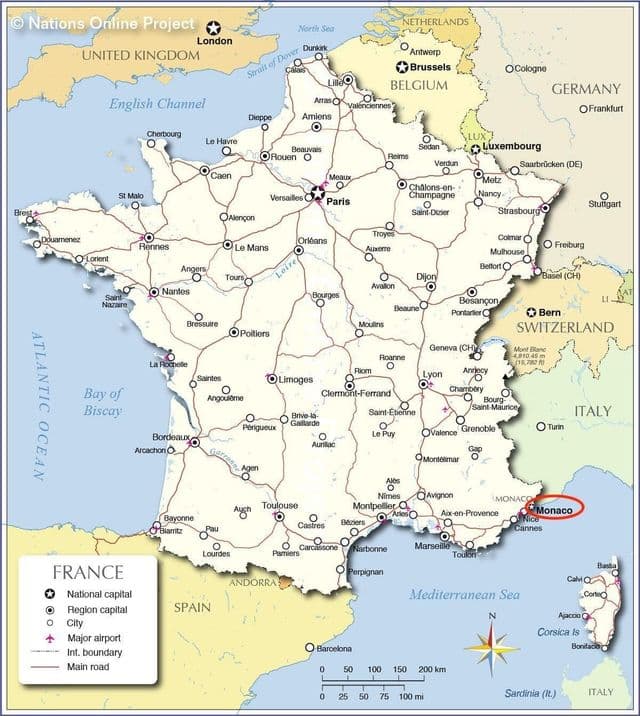 Ville de Monaco sur la carte de Monaco