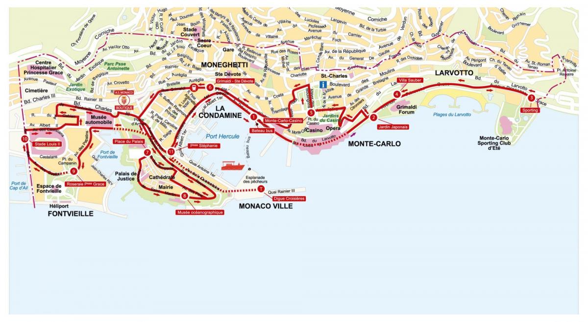 Plan du Hop On Hop Off bus tours de Monaco